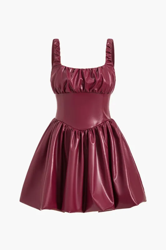 Faux Leather Ruched Tank Mini Dress sold by Micas