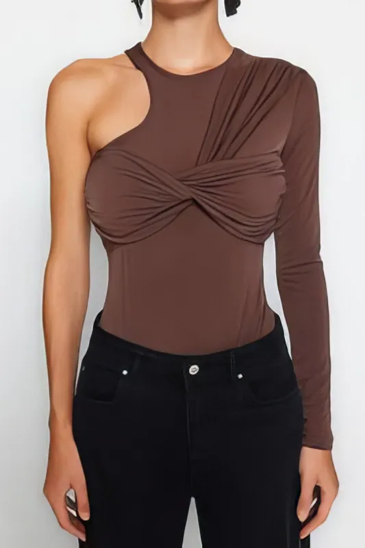 Asymmetrical Long Sleeve Bodysuit sold by Micas