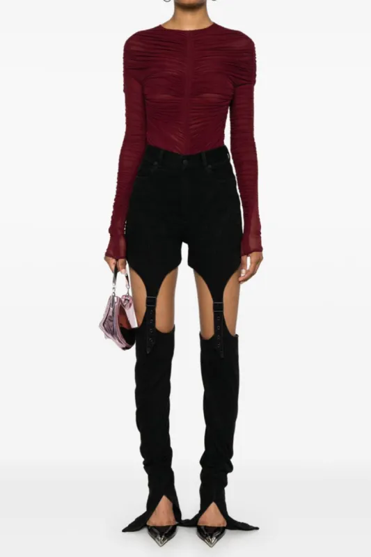 Mesh Ruched Long Sleeve Bodysuit sold by Micas