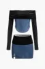 Off Shoulder Patchwork Skirt Set sold by Micas