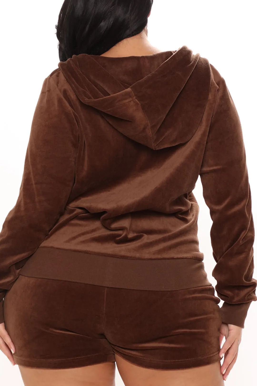 Plus Size Velvet Hætte Snøre Lynlås Top og Shorts Sæt sold by Micas product image thumbnail 2