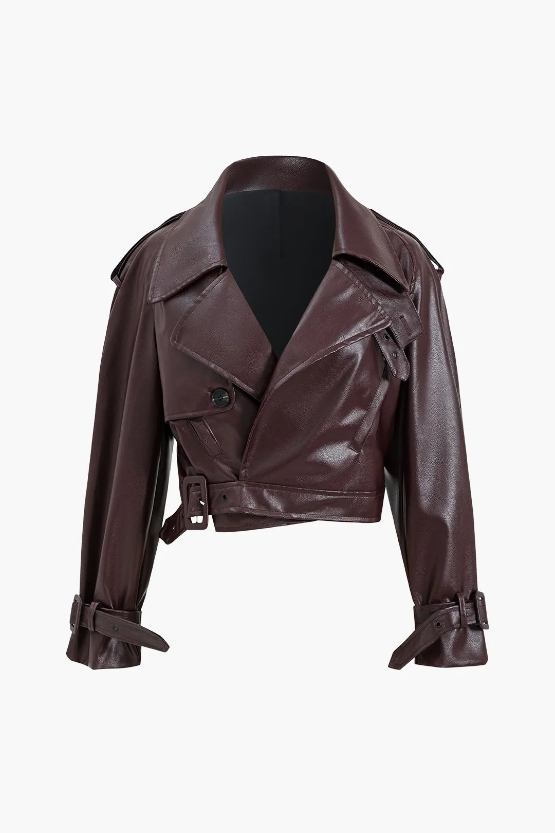 Faux læderbæltjakke sold by Micas