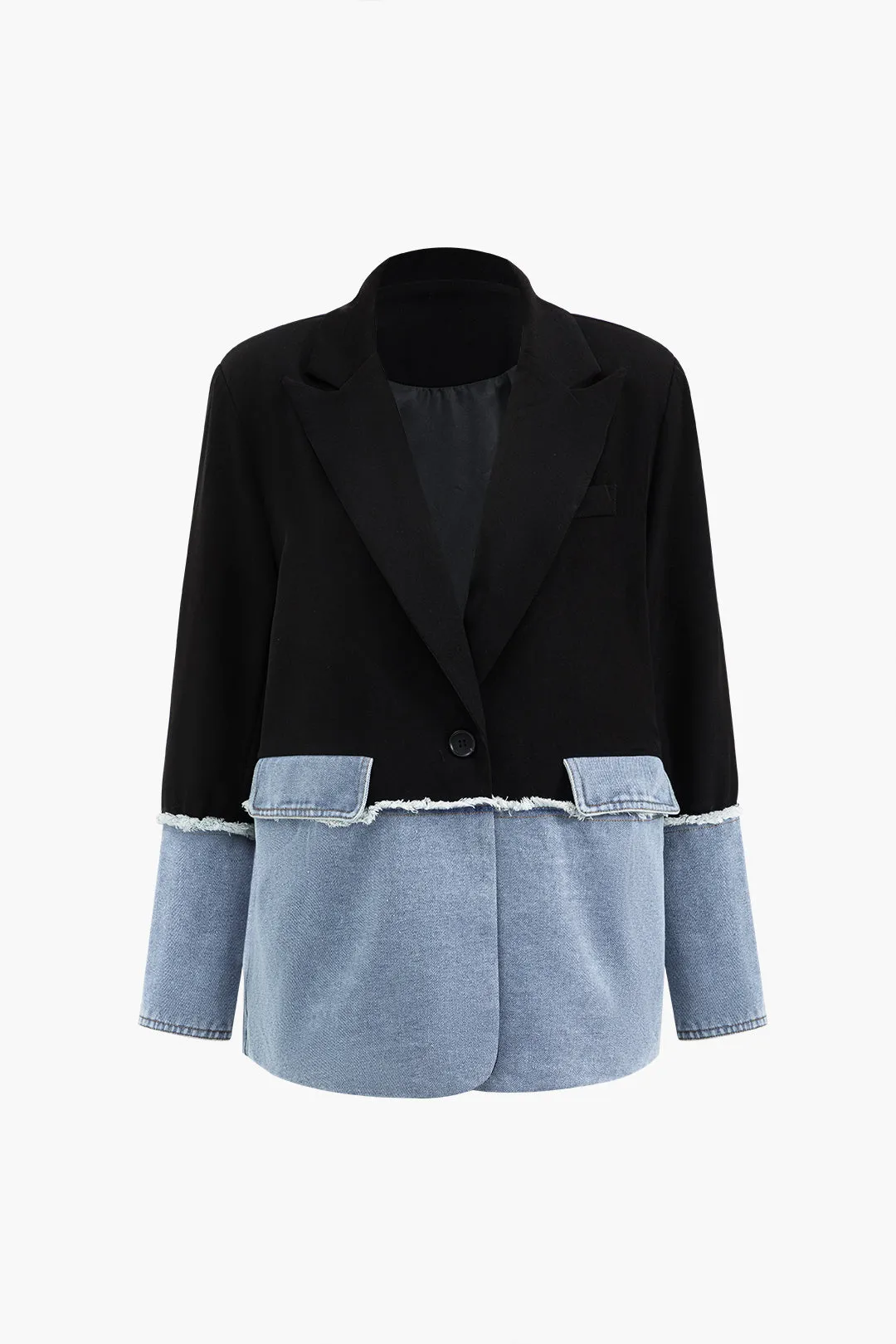 Denim patchwork -knap blazer sold by Micas