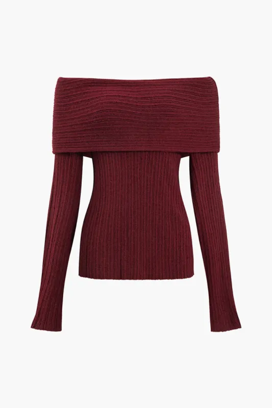 Off Shoulder Sweater Long-Sleeve Top sold by Micas