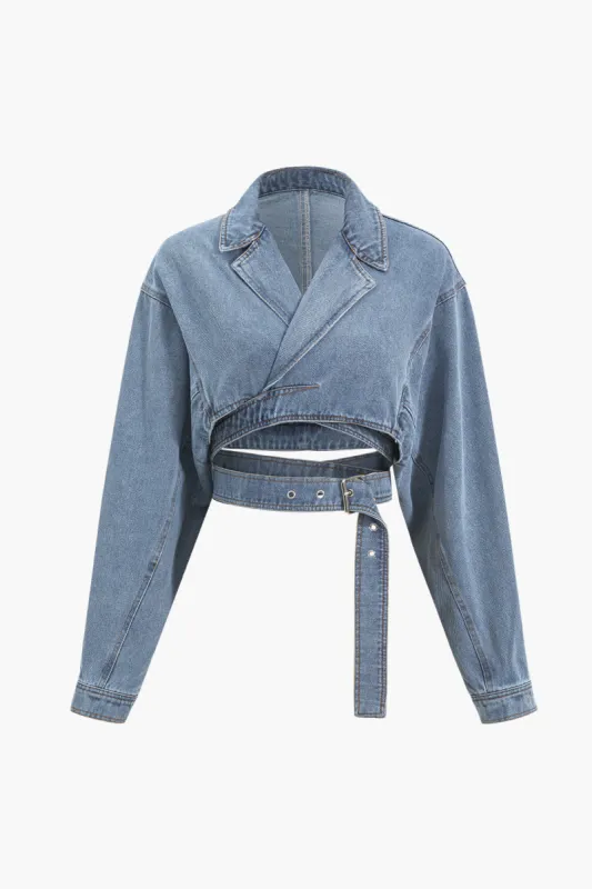 Denim krydsede bælte overtøj sold by Micas