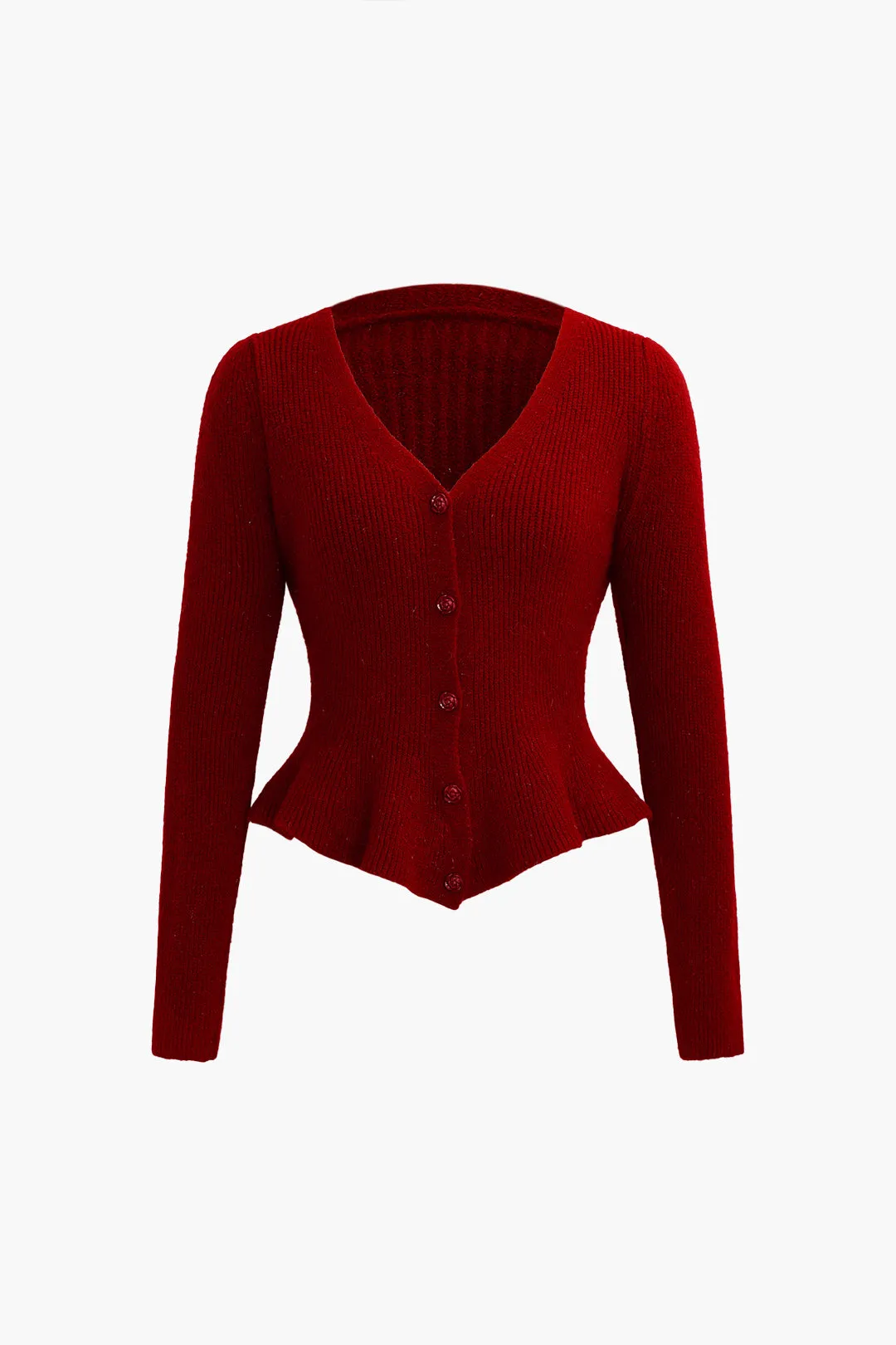 Sweater Button V-Neck Long-Sleeve Top sold by Micas