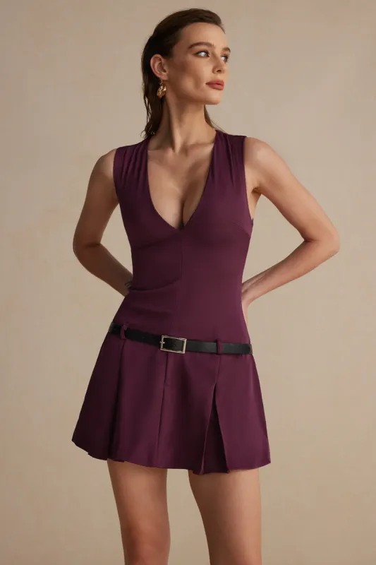 V-hals bælte mini kjole made by Micas