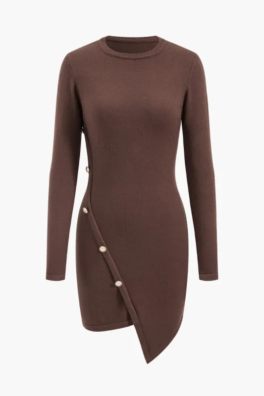 Button Asymmetrical Long Sleeve Mini Dress sold by Micas