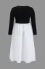 Plus Size Long Sleeve Round Neck Patchwork Midi Dress sold by Micas