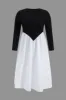 Plus Size Long Sleeve Round Neck Patchwork Midi Dress sold by Micas