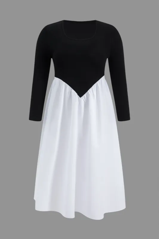 Plus Size Long Sleeve Round Neck Patchwork Midi Dress sold by Micas
