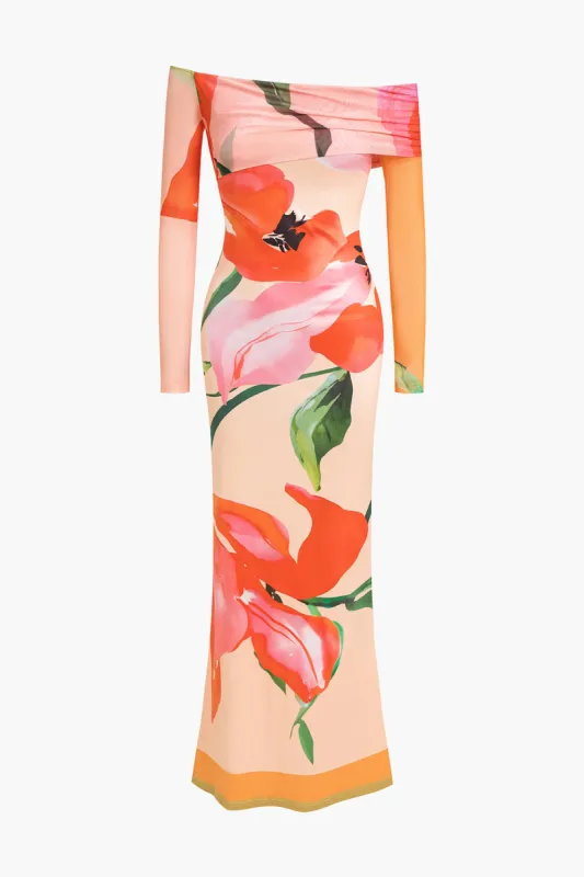 Blomsterprint langærmet off-skulder maxi kjole sold by Micas