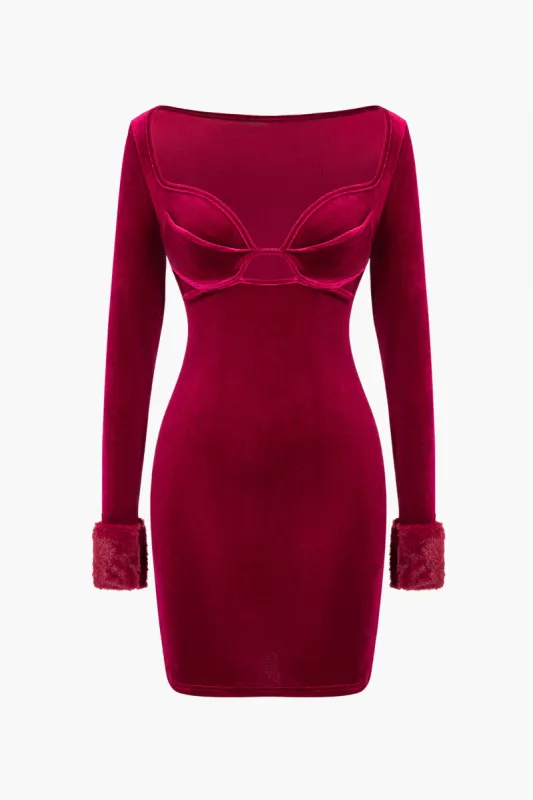 Patchwork Faux Fur Cut Out Long Sleeve Mini Dress sold by Micas