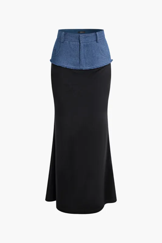 Denim Patchwork-nederdel sold by Micas