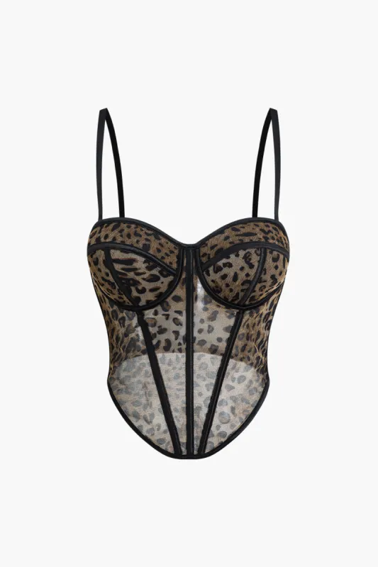 Leopard Print Mesh Sheer Corset Cami Top sold by Micas