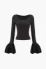 Puff Sleeve Patchwork Longærme top sold by Micas