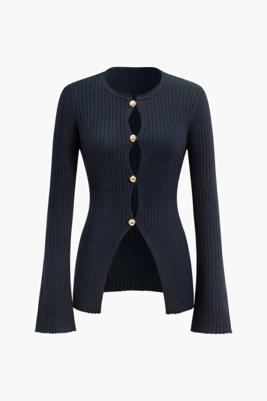 Knit Button Long-Sleeve Top sold by Micas