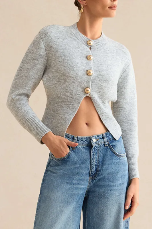 Knit Button Long-Sleeve Top sold by Micas