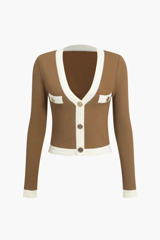 Contrast Knit Button Long-Sleeve Top sold by Micas