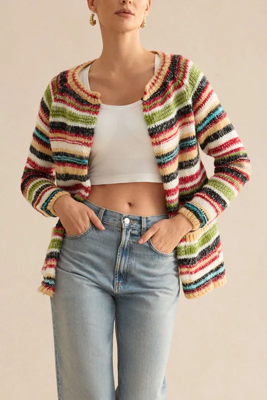 Stripes Print Knit Long Cardigan sold by Micas