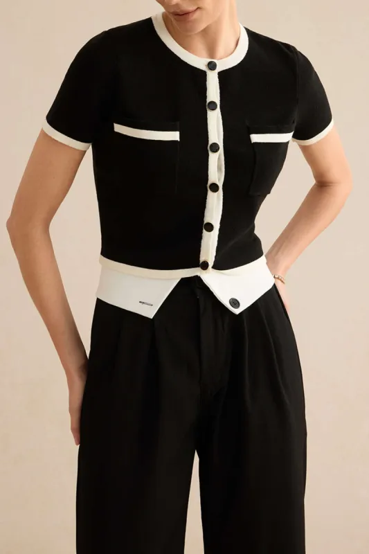 Knit Patchwork Short-Sleeve Top sold by Micas