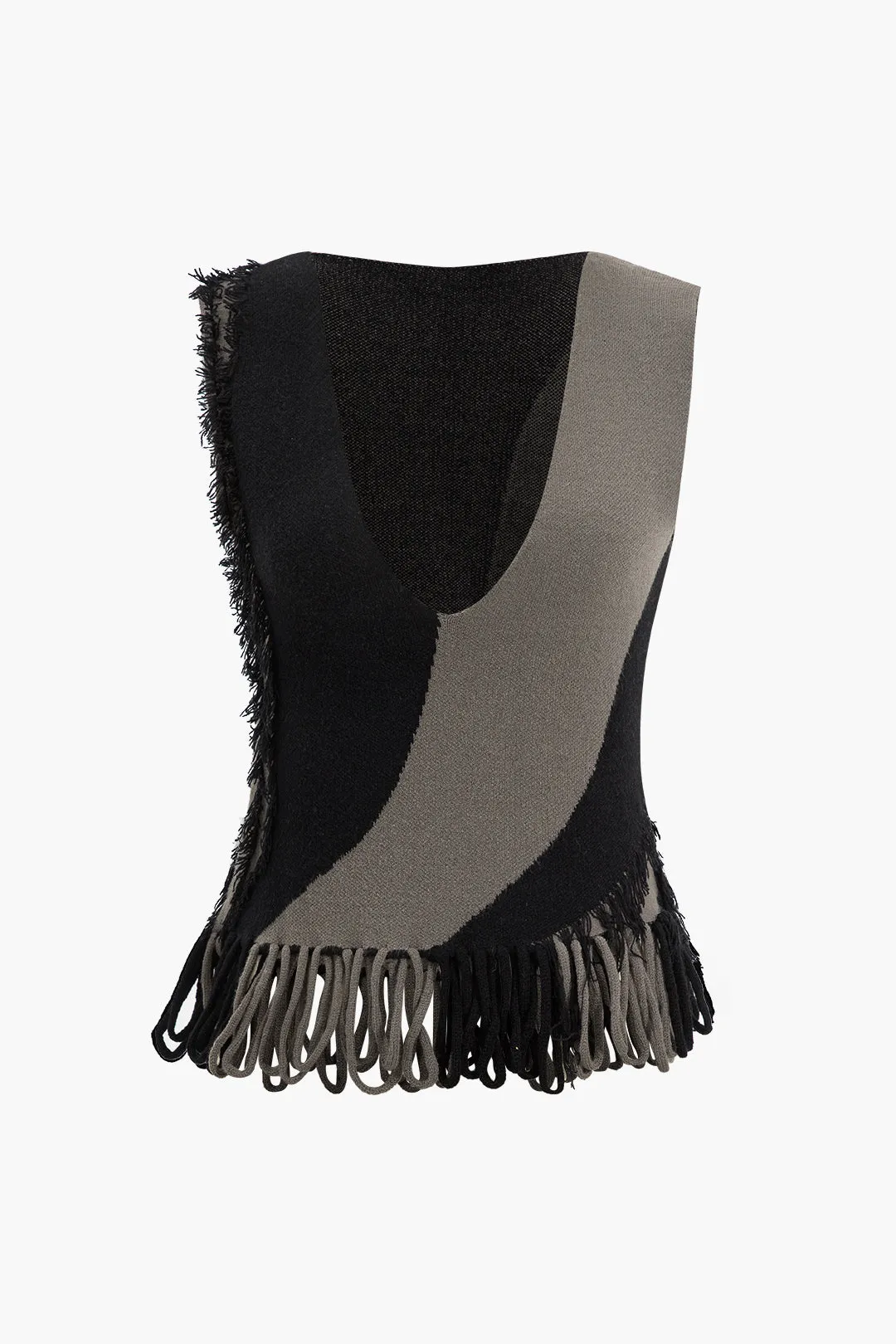 Kontrast frynse sweater tank top sold by Micas