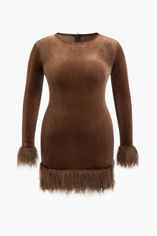 Plus Size Velvet Round Neck Long Sleeve Mini Dress sold by Micas