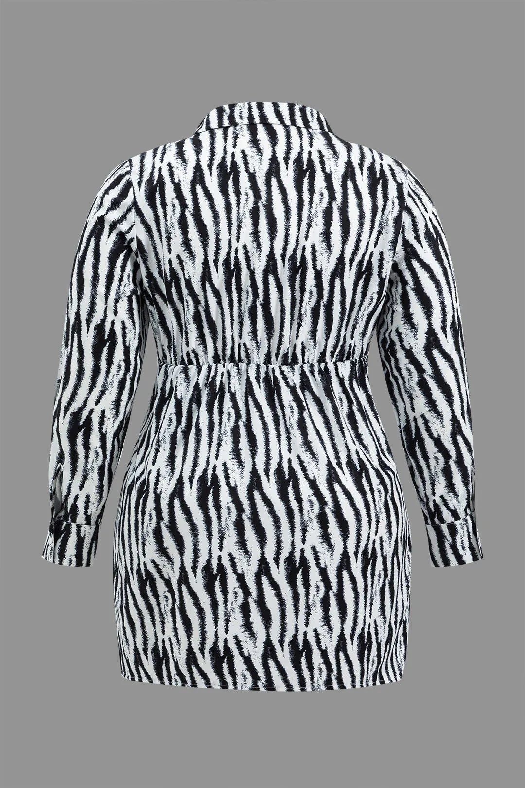 Plus Size Zebra Stripe Print Long Sleeve V-Neck Mini Dress sold by Micas product image thumbnail 2