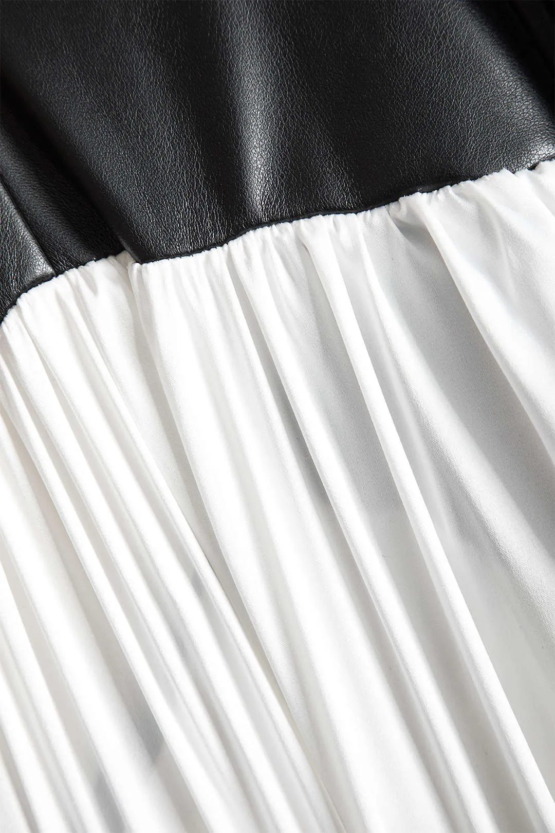 Faux Leather Patchwork Ruched Long Sleeve Midi Dress sold by Micas product image thumbnail 4