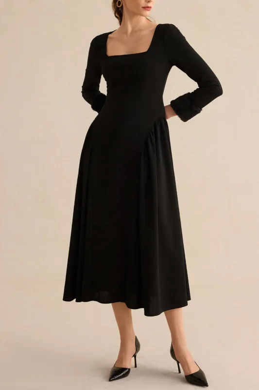 Faux Fur Patchwork Long Sleeve Midi Dress sold by Micas