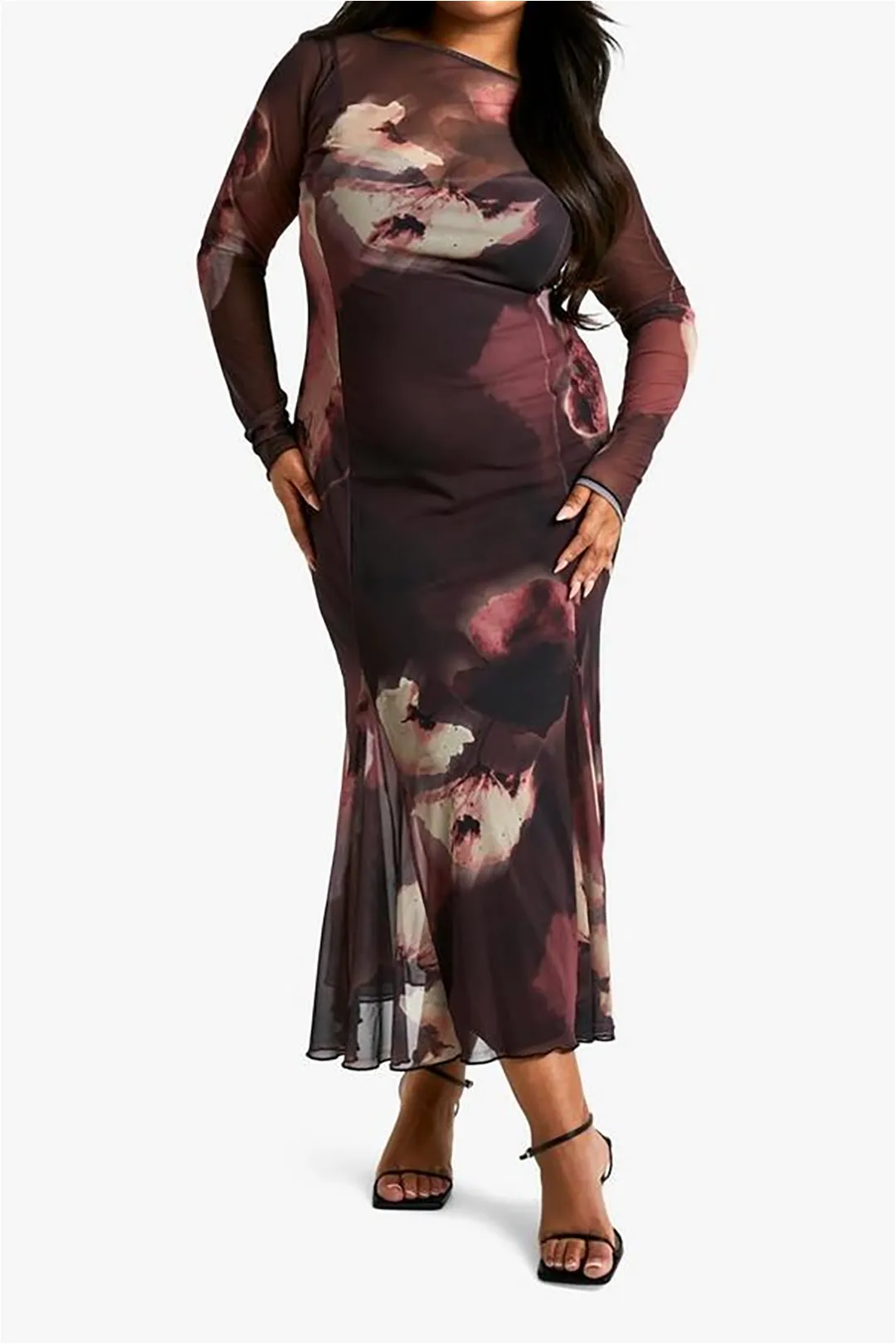 Plus Size Abstract Print Long Sleeve Midi Dress sold by Micas