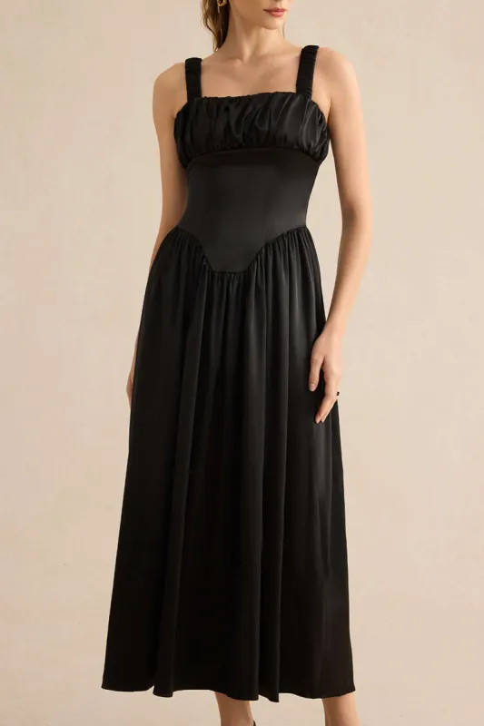 Maxikjole uden ærmer i satin sold by Micas