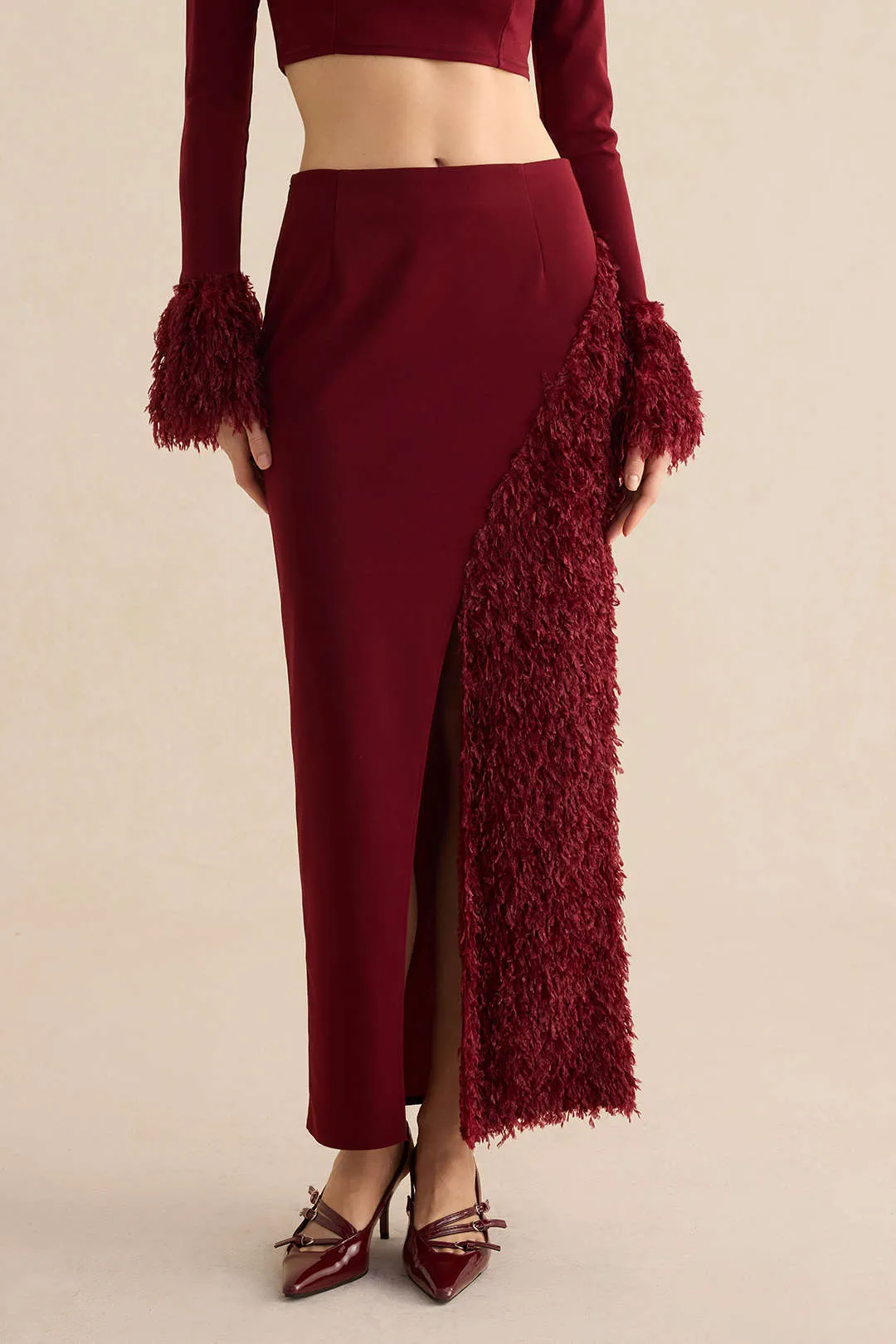 Patchwork Slit Skirt sold by Micas