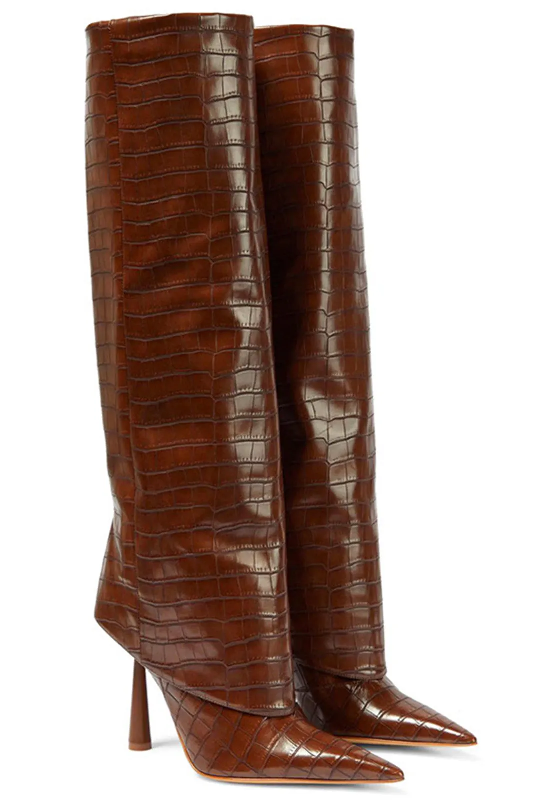 Krokodille imiteret læder Stiletto spidstå knæhøje støvler sold by Micas product image thumbnail 3