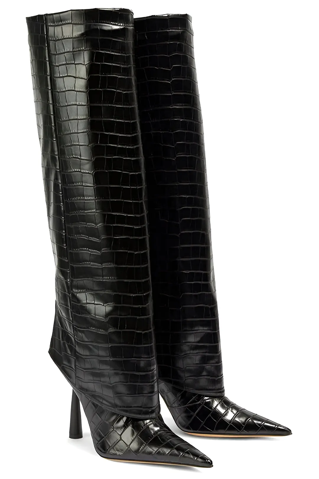 Krokodille imiteret læder Stiletto spidstå knæhøje støvler sold by Micas