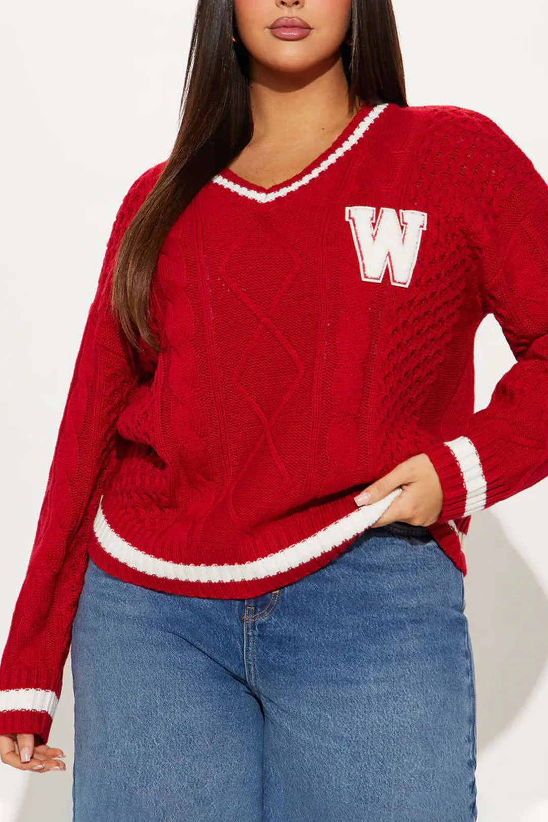 Plus Size Knit 3D Embroidery Long-Sleeve Top sold by Micas