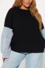 Plus Size Knit Denim Patchwork Long-Sleeve Top sold by Micas