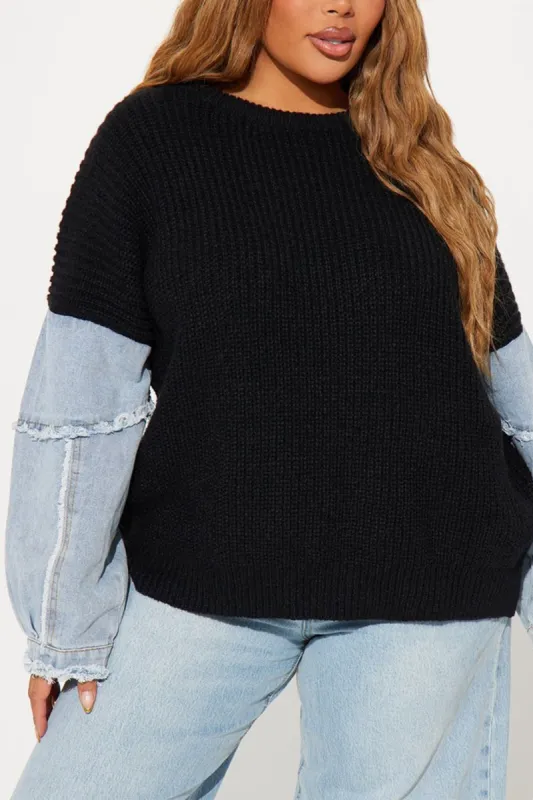 Plus Size Knit Denim Patchwork Long-Sleeve Top sold by Micas