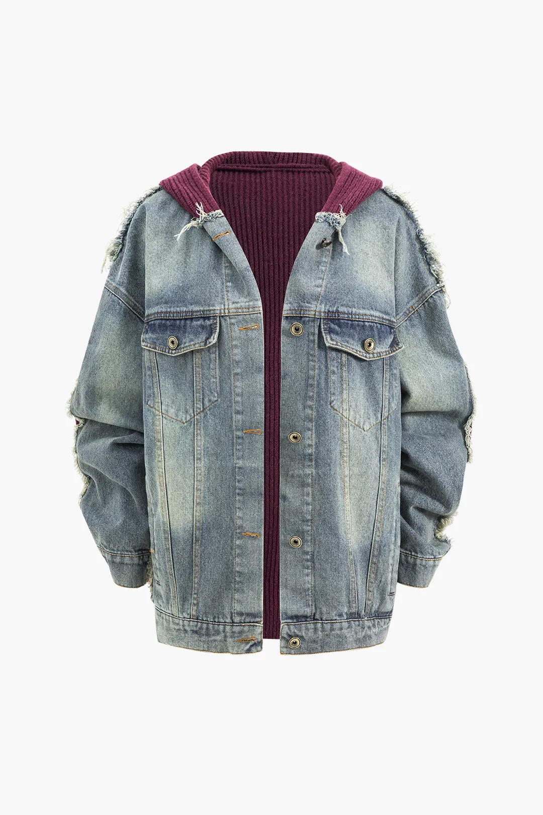 Hooded Knit Patchwork Denim Outerwear sold by Micas product image thumbnail 3