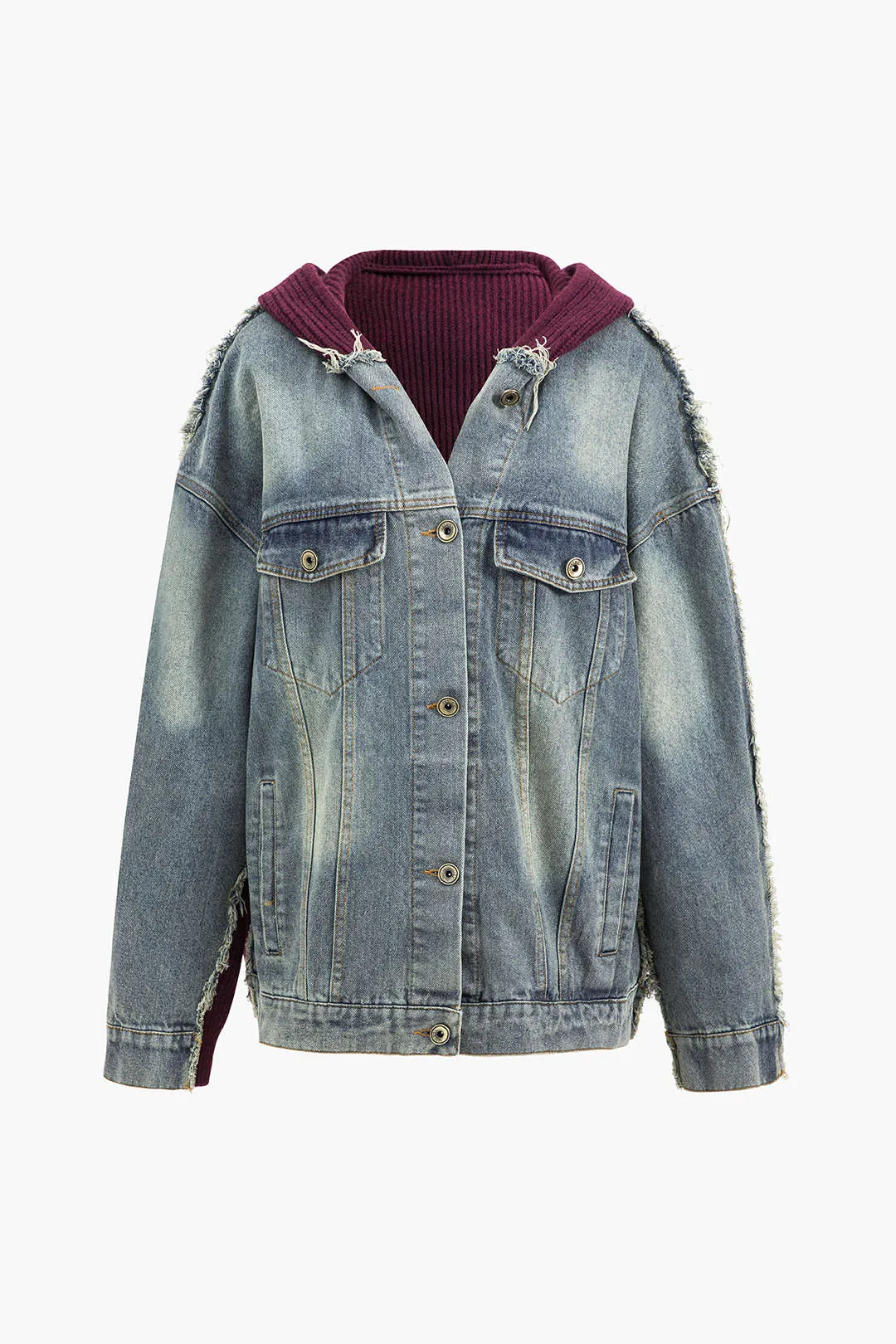 Hooded Knit Patchwork Denim Outerwear sold by Micas