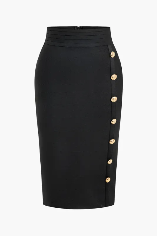 Plus Size Knit Button Skirt sold by Micas