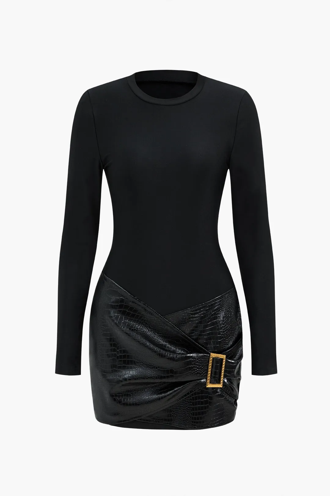 Langærmet minikjole i imiteret læder Patchwork sold by Micas