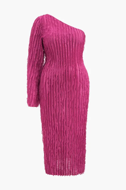 Plus Size Long Sleeve One Shoulder Midi Dress sold by Micas