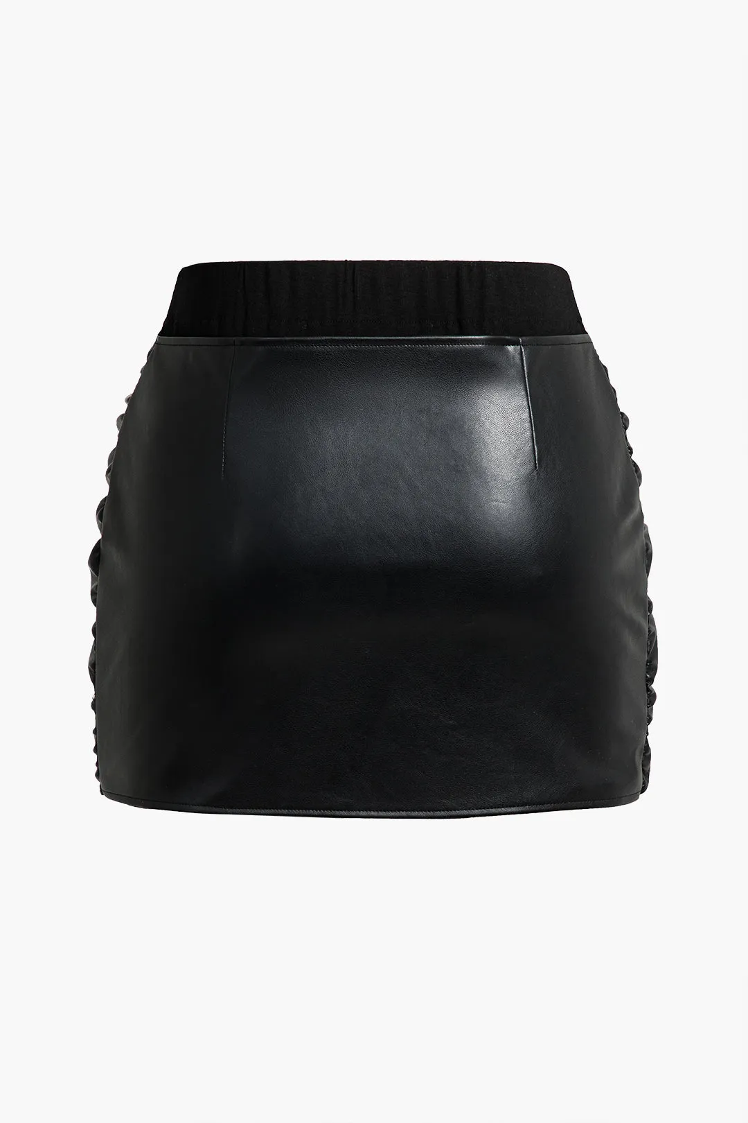 Plus størrelse faux læder slips front patchwork nederdel sold by Micas product image thumbnail 2