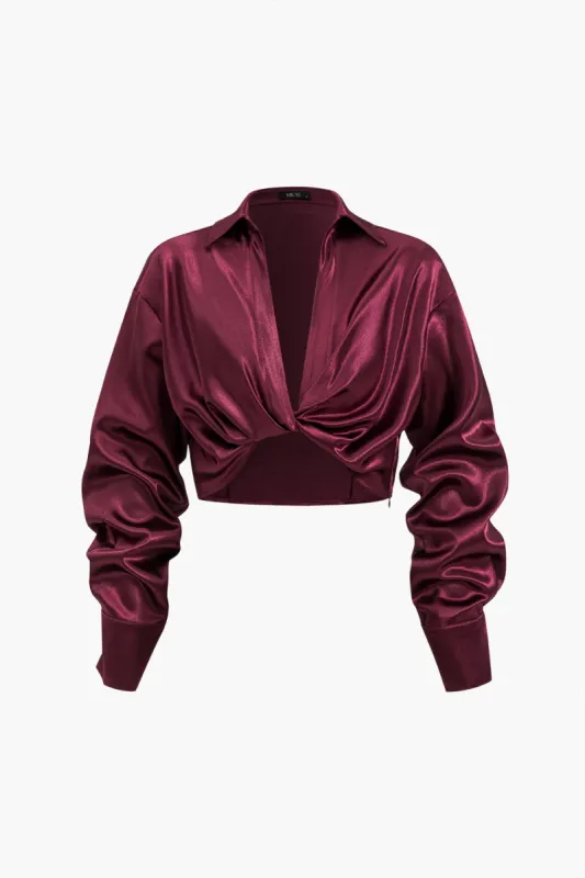 Satin knap Twist Knot langærmet skjorte sold by Micas