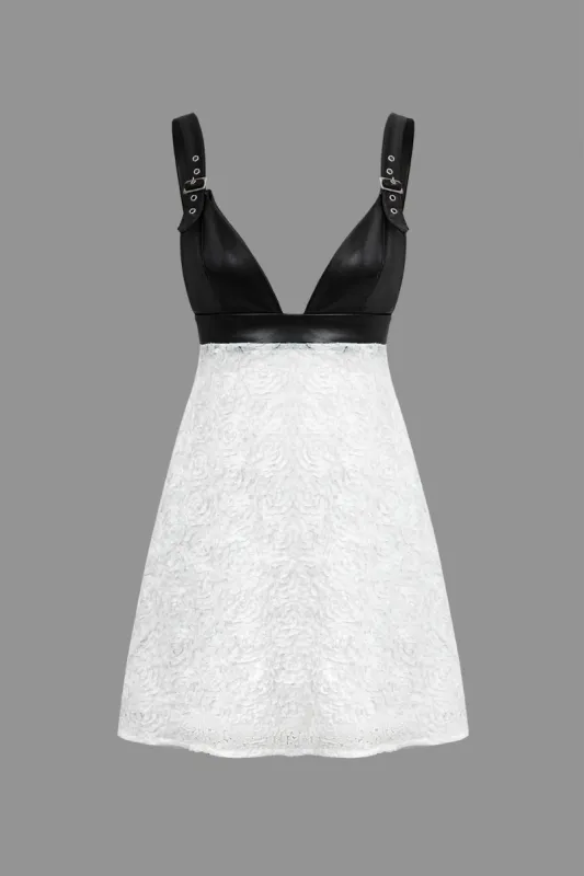 Imiteret læder applikationer ærmeløs minikjole sold by Micas