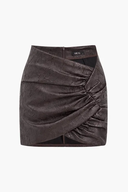 Faux Leather Asymmetrical Ruched Skirt sold by Micas