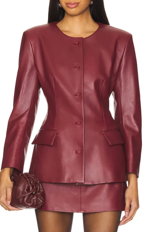 Faux Leather Button Top And Skirt Set sold by Micas