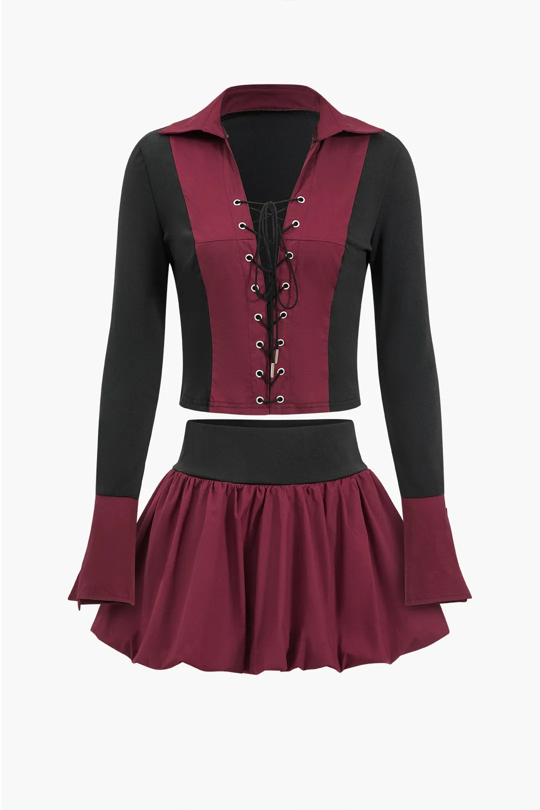 Patchwork Tie Up Top Og Puff Nederdel Sæt sold by Micas