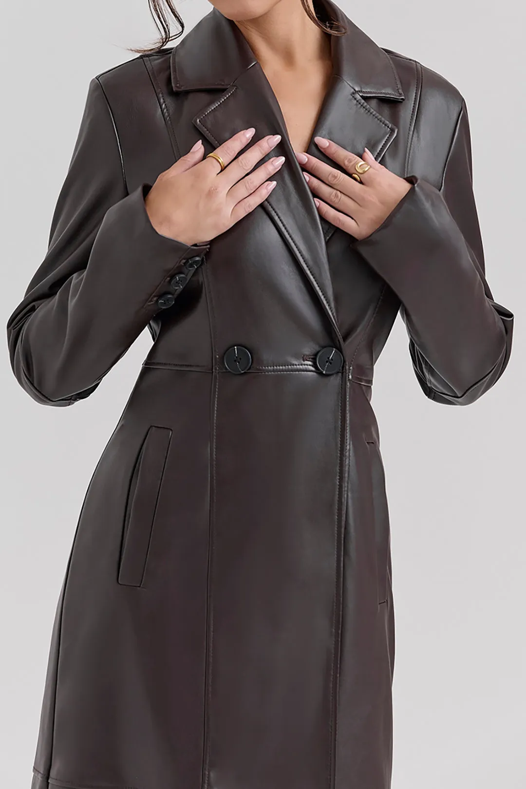 Faux Leather Fur Button Patchwork Coat sold by Micas product image thumbnail 4